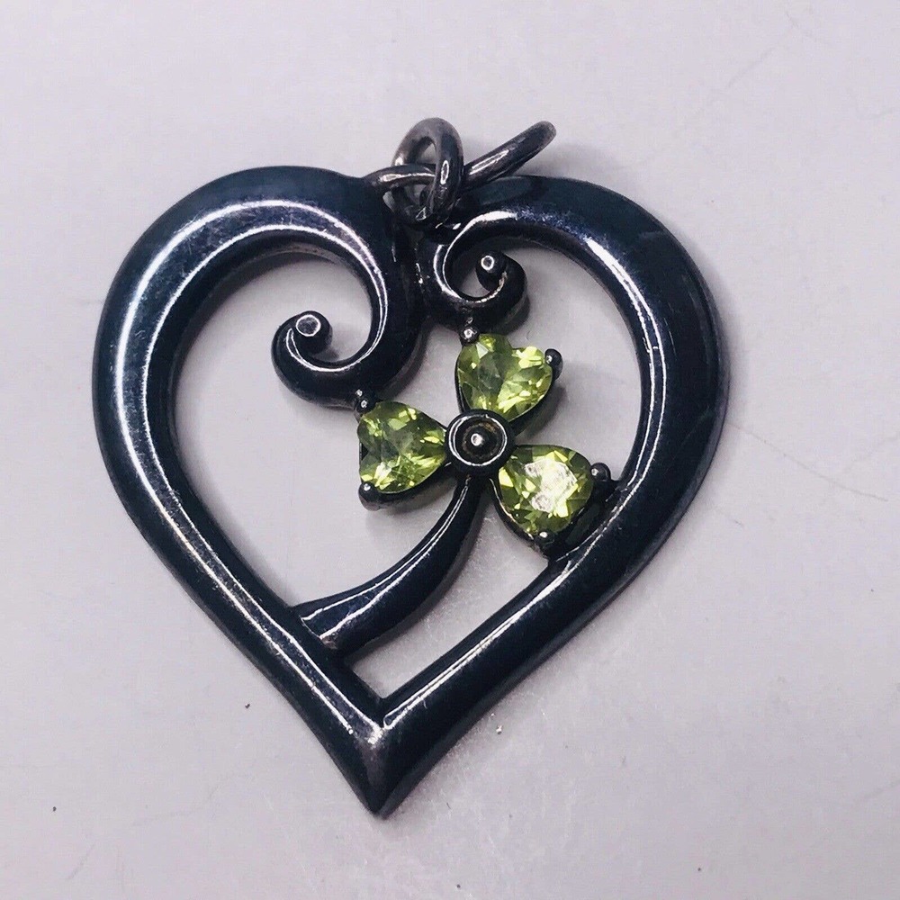 Ireland Heart Clover Charm Citrine Lucky Gunmetal Silver Tone Pendant‎